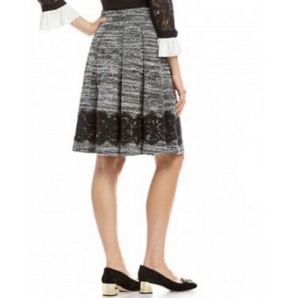 Karl Lagerfeld Tweed Lace Hem Marled Black Midi Skirt  Size 8 - Picture 2 of 6